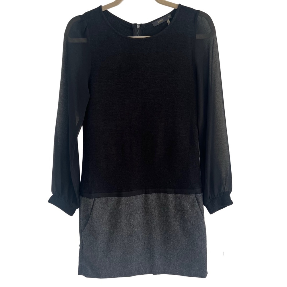 THML Drop Waist Long Sleeve Black/Grey Dress - Size XS